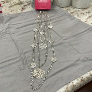 Women’s longer style mixed media interchangeable 4 layer silver beaded necklace